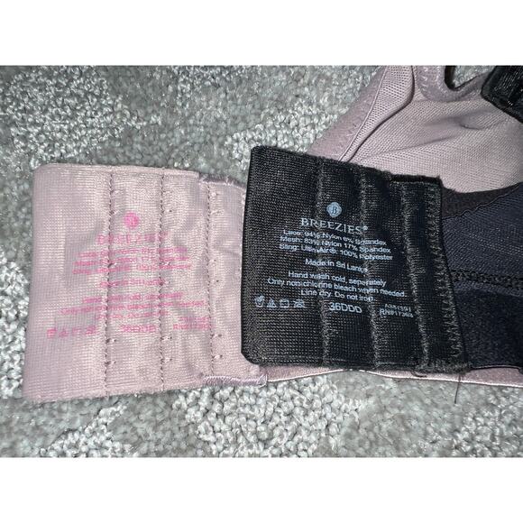 Breezies Bra Lot 36DDD Mesh Lace Wirefree Black + Dusty Plum NoWire Unlined QVC - Picture 6 of 16